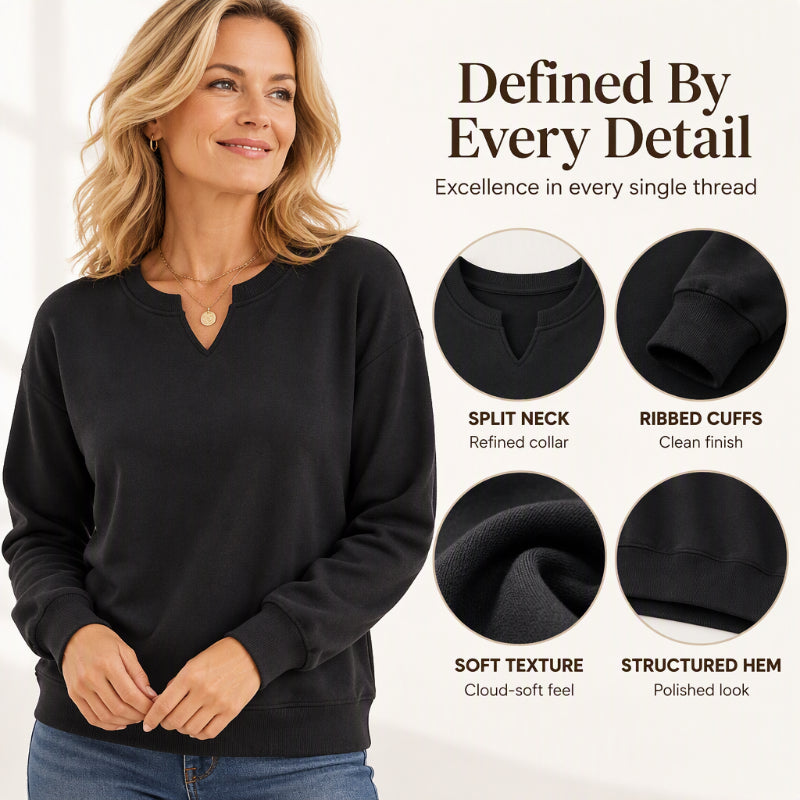 🤍 Clean Neckline, All-Day Comfort | Women's Casual Split V-Neck Sweatshirt