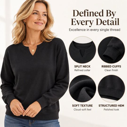 🤍 Clean Neckline, All-Day Comfort | Women's Casual Split V-Neck Sweatshirt