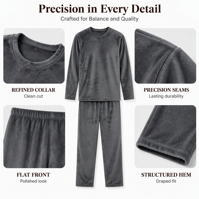 🌙 All-Night Warmth, Soft Velvet Feel | Men's Cozy Thermal Velvet Pajama Set