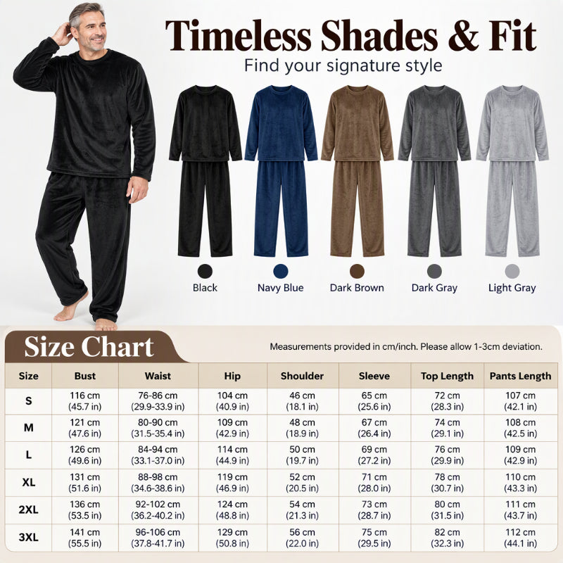 🌙 All-Night Warmth, Soft Velvet Feel | Men's Cozy Thermal Velvet Pajama Set