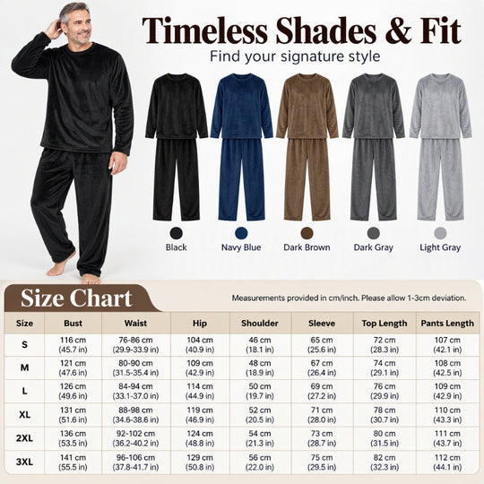 🌙 All-Night Warmth, Soft Velvet Feel | Men's Cozy Thermal Velvet Pajama Set