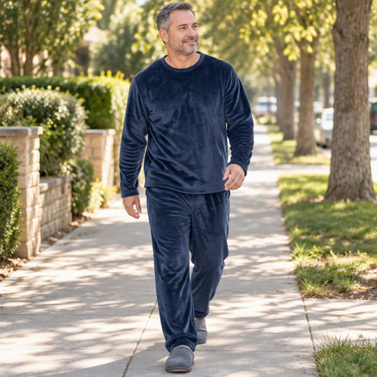 🌙 All-Night Warmth, Soft Velvet Feel | Men's Cozy Thermal Velvet Pajama Set