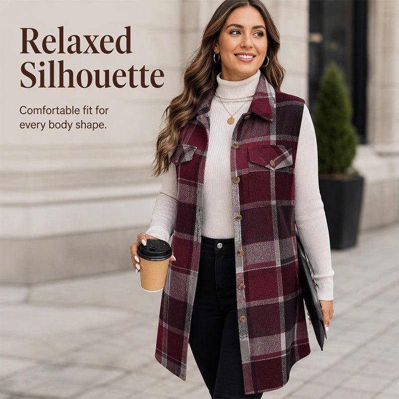 ⏰ Seasonal changeover sale: 50% off – quality at half the price! ✨Women's Plaid Button Down Vest Shirt with Pockets