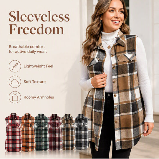 ⏰ Seasonal changeover sale: 50% off – quality at half the price! ✨Women's Plaid Button Down Vest Shirt with Pockets