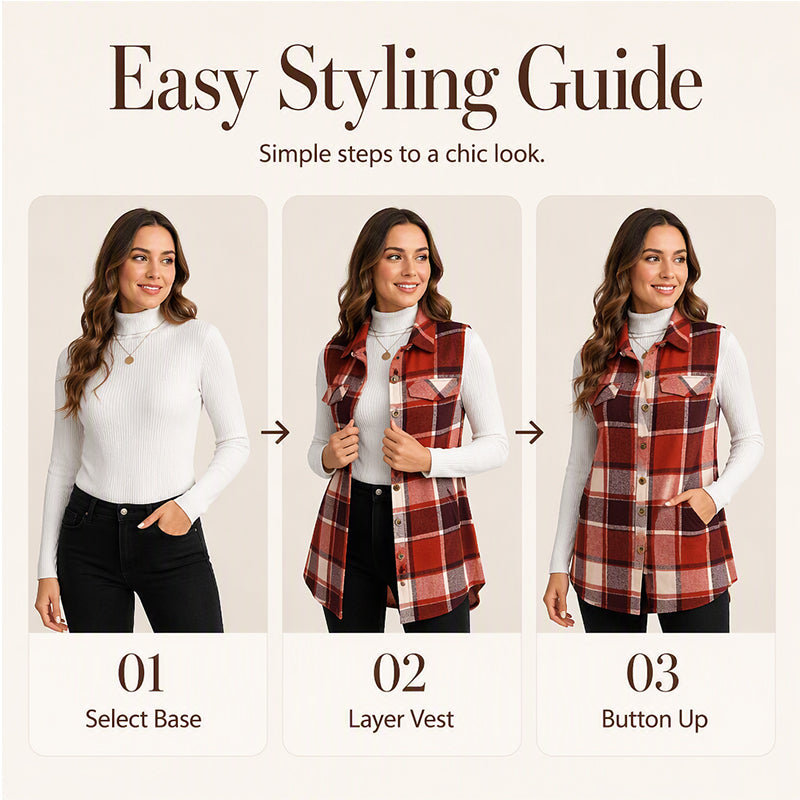 ⏰ Seasonal changeover sale: 50% off – quality at half the price! ✨Women's Plaid Button Down Vest Shirt with Pockets