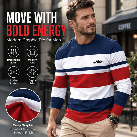 👕 Timeless Pattern, Easy Everyday Comfort | Men's Striped Crewneck Long Sleeve Top