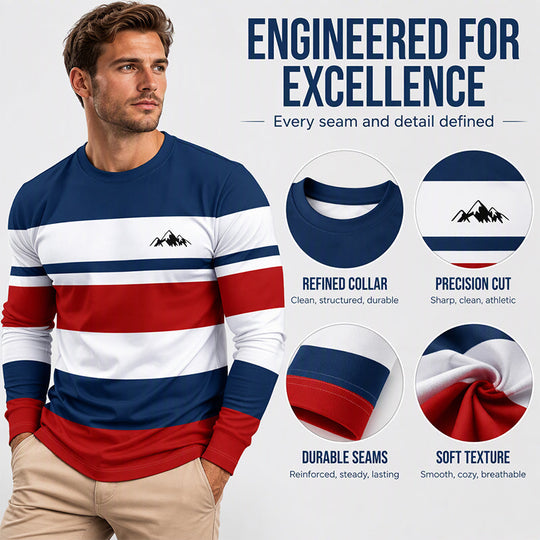 👕 Timeless Pattern, Easy Everyday Comfort | Men's Striped Crewneck Long Sleeve Top