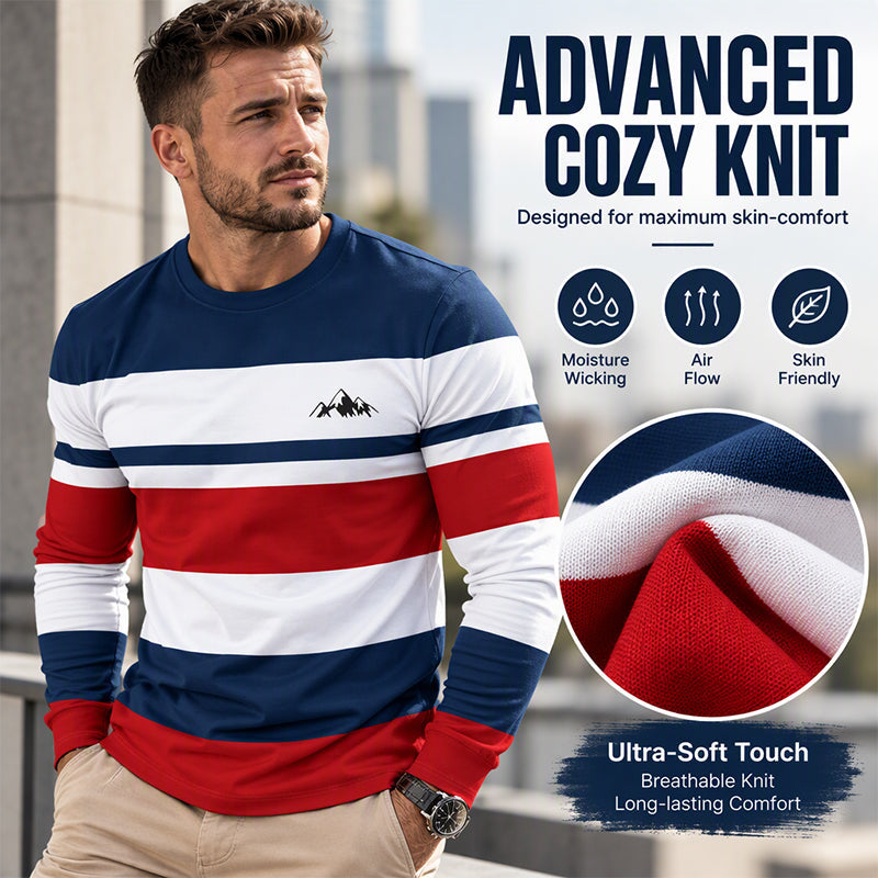 👕 Timeless Pattern, Easy Everyday Comfort | Men's Striped Crewneck Long Sleeve Top