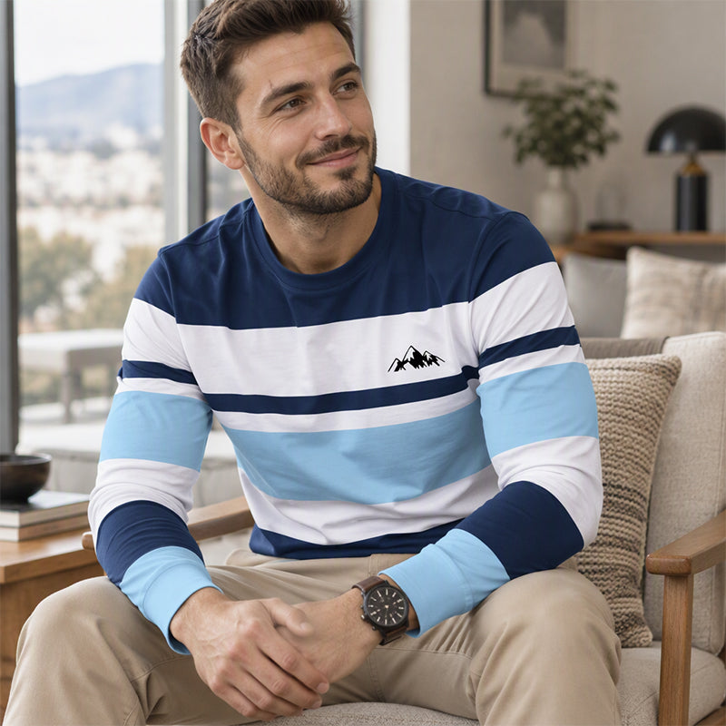 👕 Timeless Pattern, Easy Everyday Comfort | Men's Striped Crewneck Long Sleeve Top