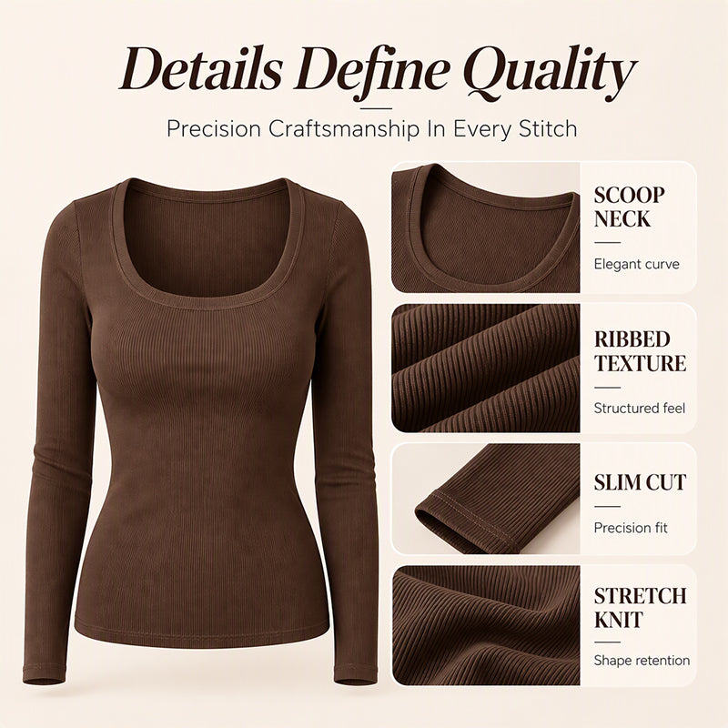 Women's Ribbed Slim Fit Long Sleeve Square Neck Top
