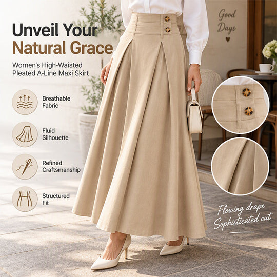 👗 Flattering Fit, All-Day Comfort | Women's High-Waisted Pleated A-Line Maxi Skirt