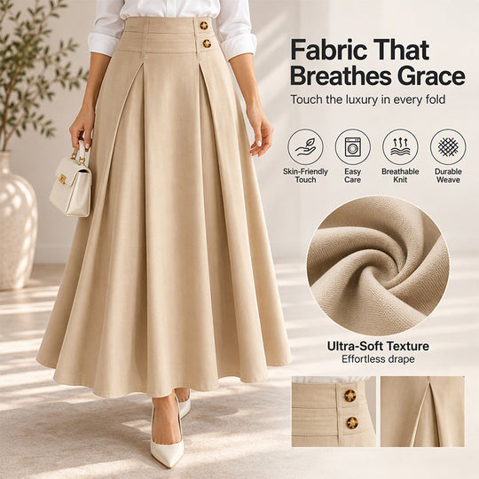 👗 Flattering Fit, All-Day Comfort | Women's High-Waisted Pleated A-Line Maxi Skirt