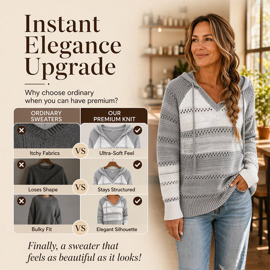 🧶 Bold Contrast Look, Airy Breathable Feel | Women's Color Block Hollow-Out Knit Hoodie