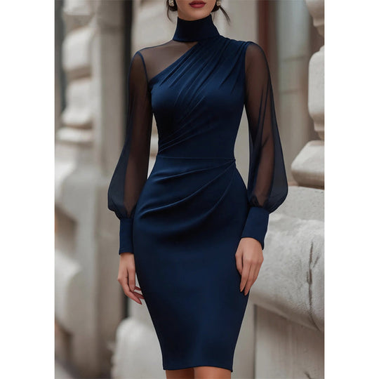 Women's Mock Neck Mesh Bodycon Dress