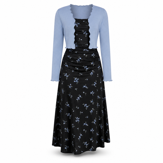 🌷 Vintage Floral Slip Dress, Cropped Ribbed Knit Cardigan | Women's 2-Piece Outfit Set
