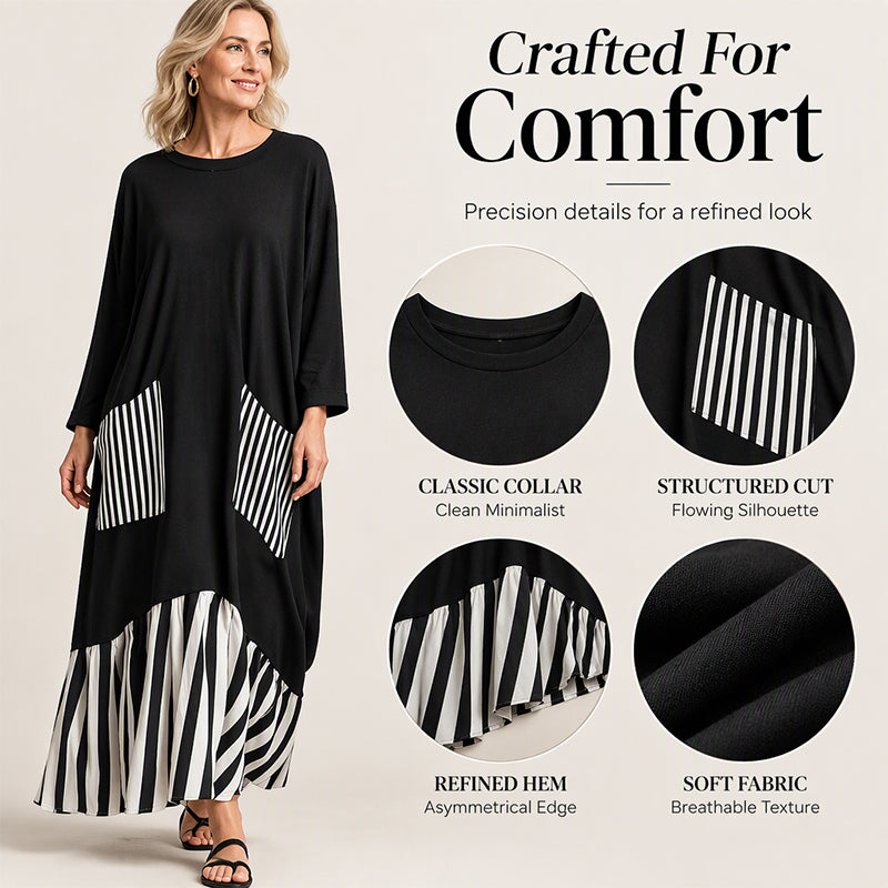✨Women's Striped Patchwork Long Sleeve Maxi Dress