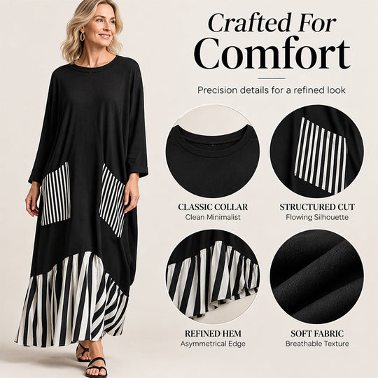 ✨Women's Striped Patchwork Long Sleeve Maxi Dress