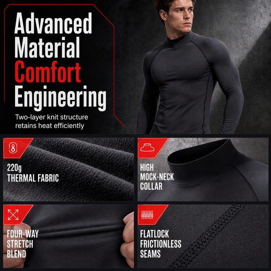 Men's Winter Thermal Fabric Lined Compression Long Sleeve T-Shirt High Neck Sports Running Training Base Layer