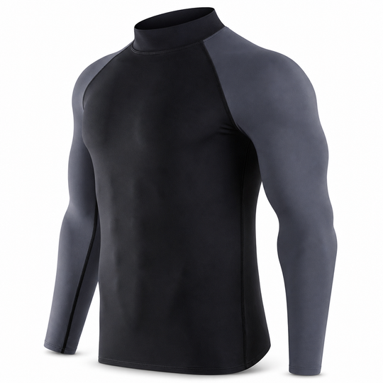 Men's Winter Thermal Fabric Lined Compression Long Sleeve T-Shirt High Neck Sports Running Training Base Layer