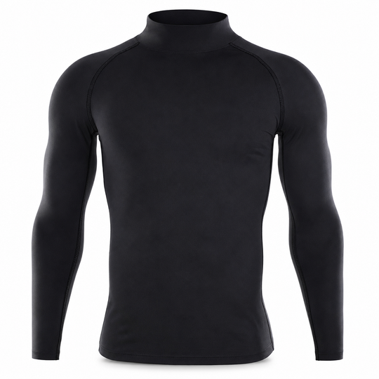 Men's Winter Thermal Fabric Lined Compression Long Sleeve T-Shirt High Neck Sports Running Training Base Layer