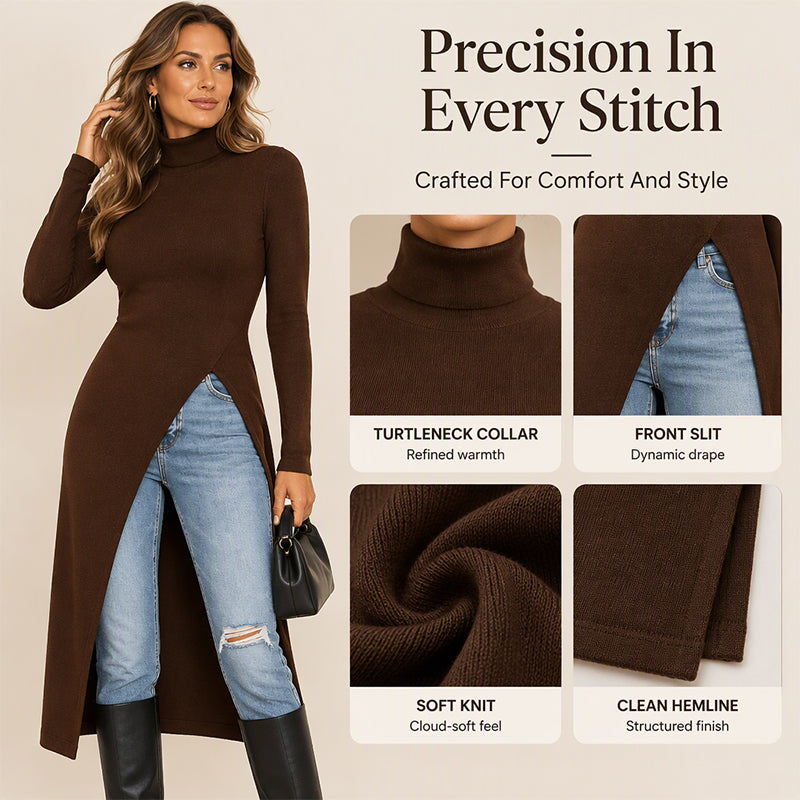 Women's Turtleneck High Split Knit Tunic