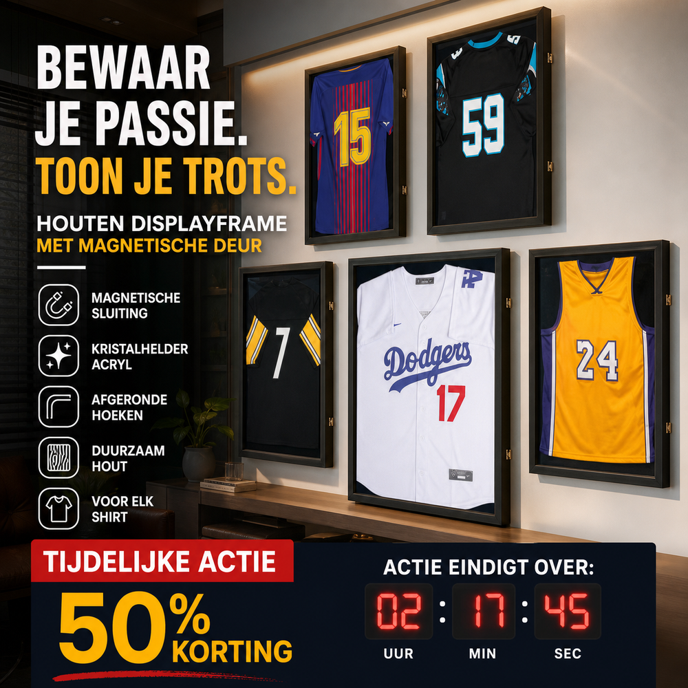 🖼️New Year 50% OFF! ⚽Premium Wooden Jersey Display Frame with Magnetic Door, Crystal Clear Acrylic Shadow Box for Signed Sport Shirts Memorabilia Storage
